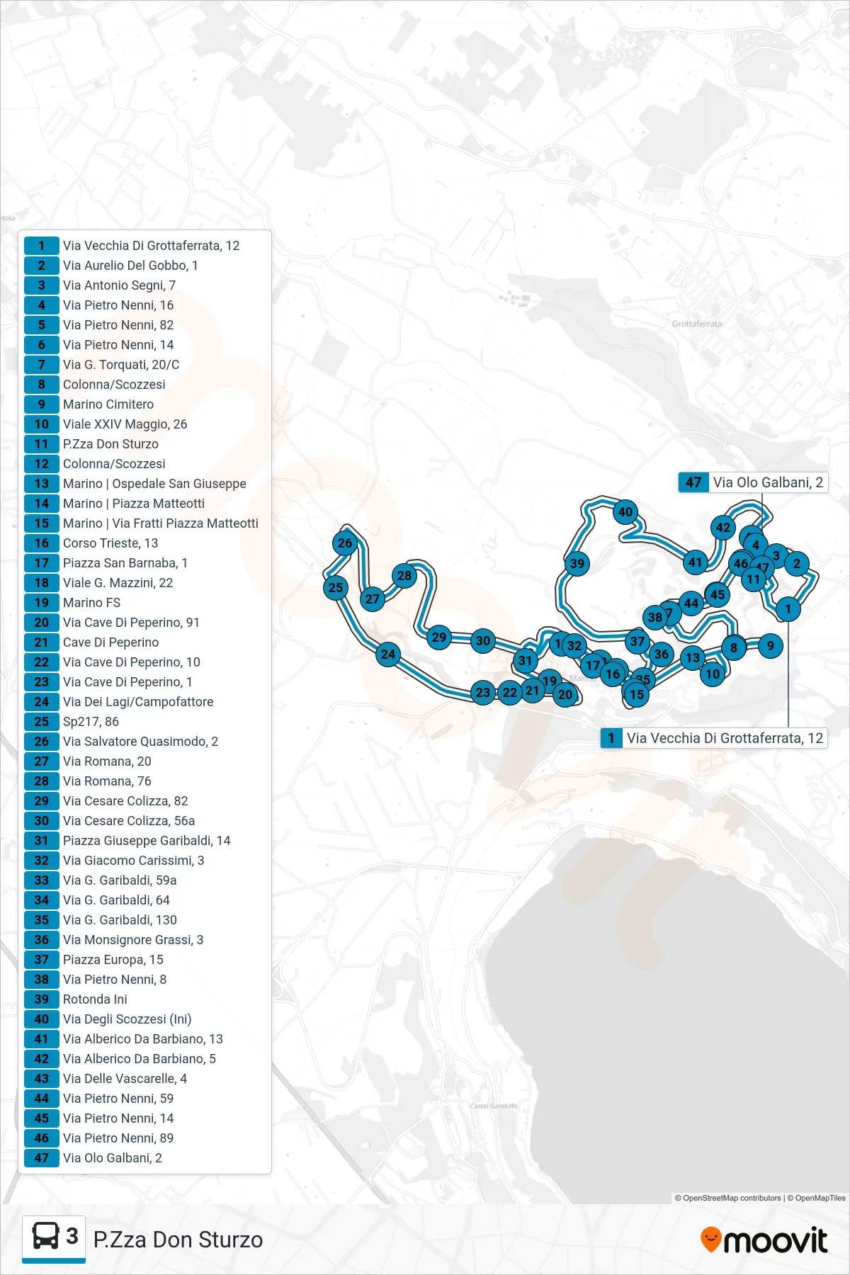 Linea 3 bus (P.Zza Don Sturzo) - Percorsi e fermate sulla mappa