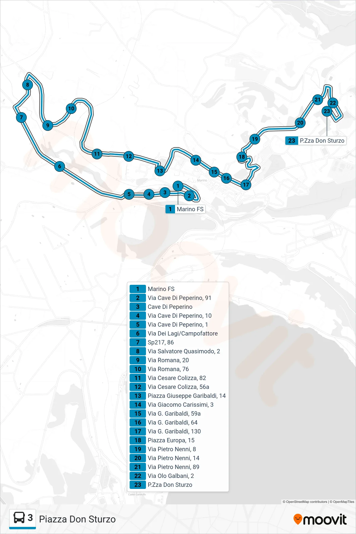 Linea 3 bus (Piazza Don Sturzo) - Percorsi e fermate sulla mappa