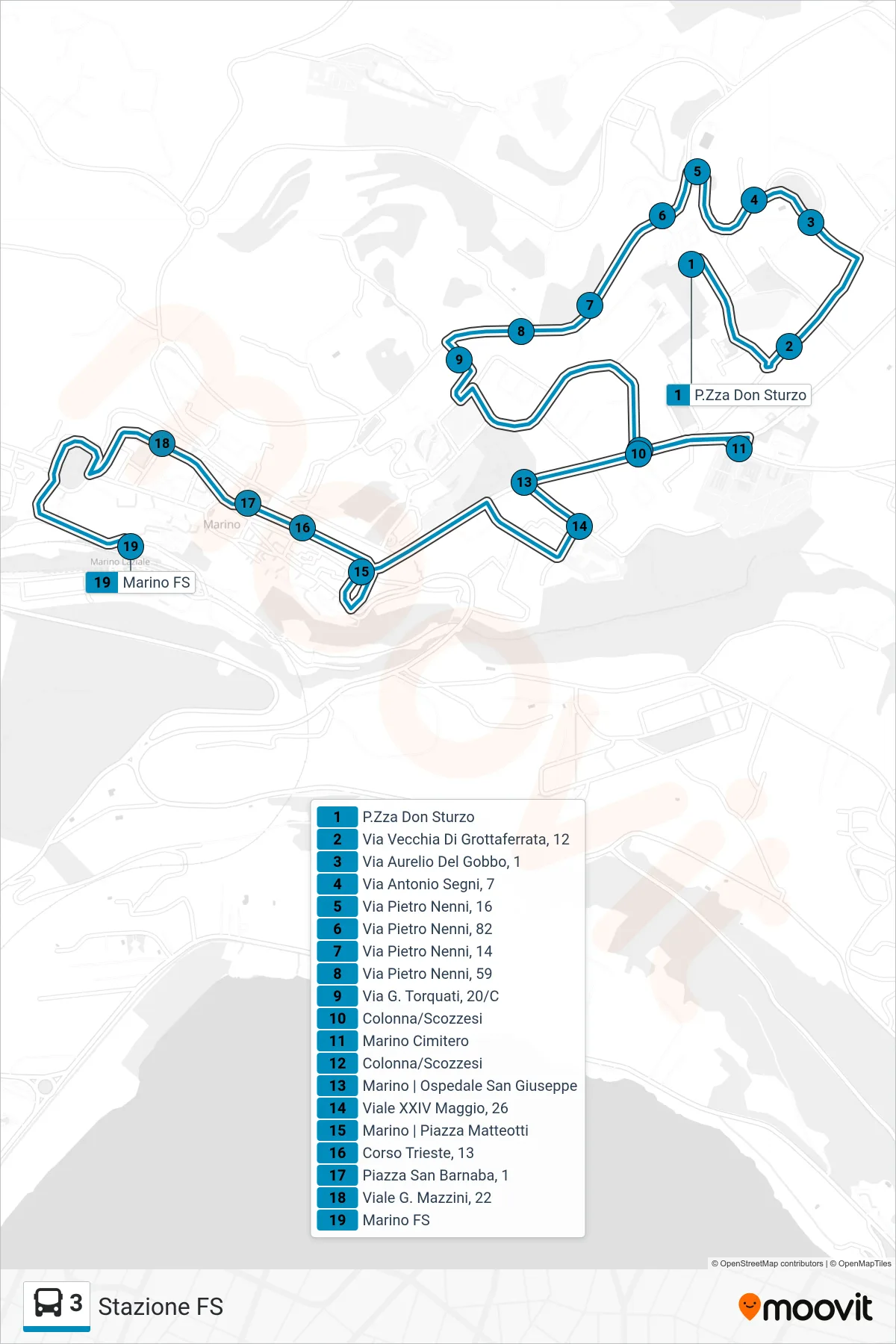Linea 3 bus (Stazione FS) - Percorsi e fermate sulla mappa
