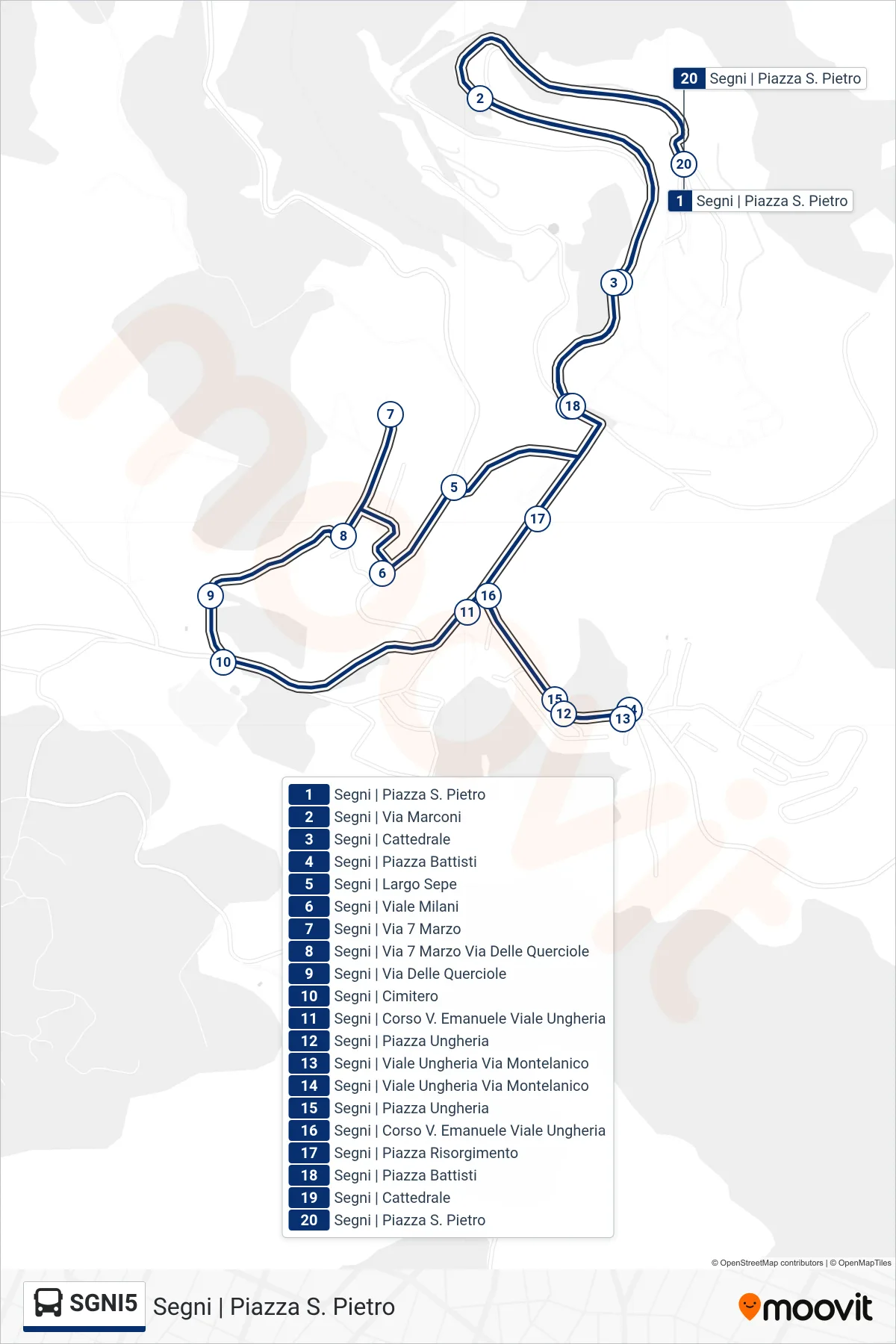 Linea SGNI5 bus (Segni | Piazza S. Pietro) - Percorsi e fermate sulla mappa