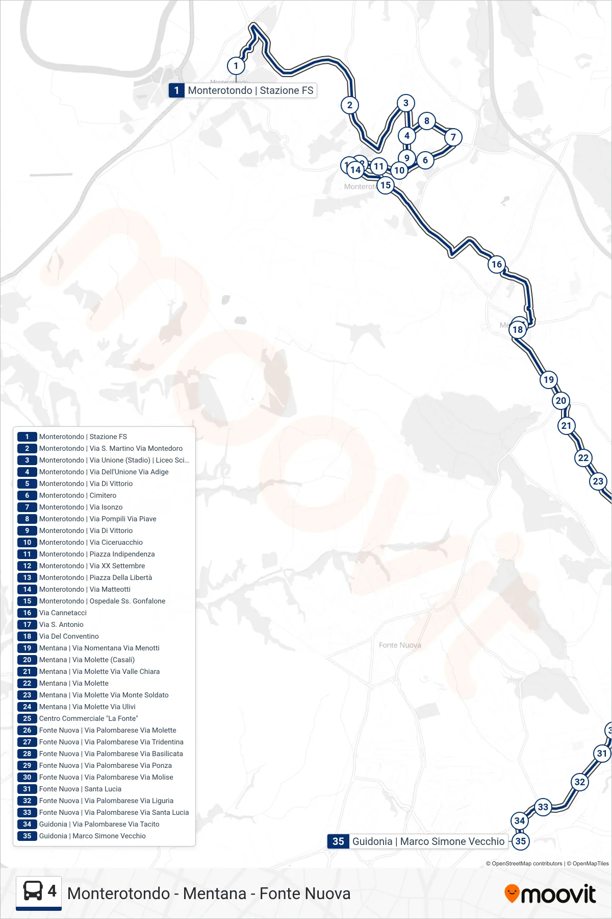 Linea 4 bus (Guidonia | Marco Simone Vecchio) - Percorsi e fermate sulla mappa