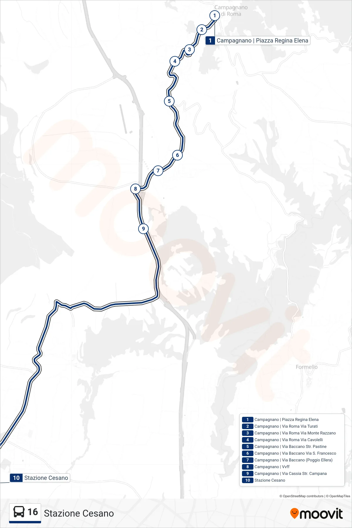 Linea 16 bus (Stazione Cesano) - Percorsi e fermate sulla mappa