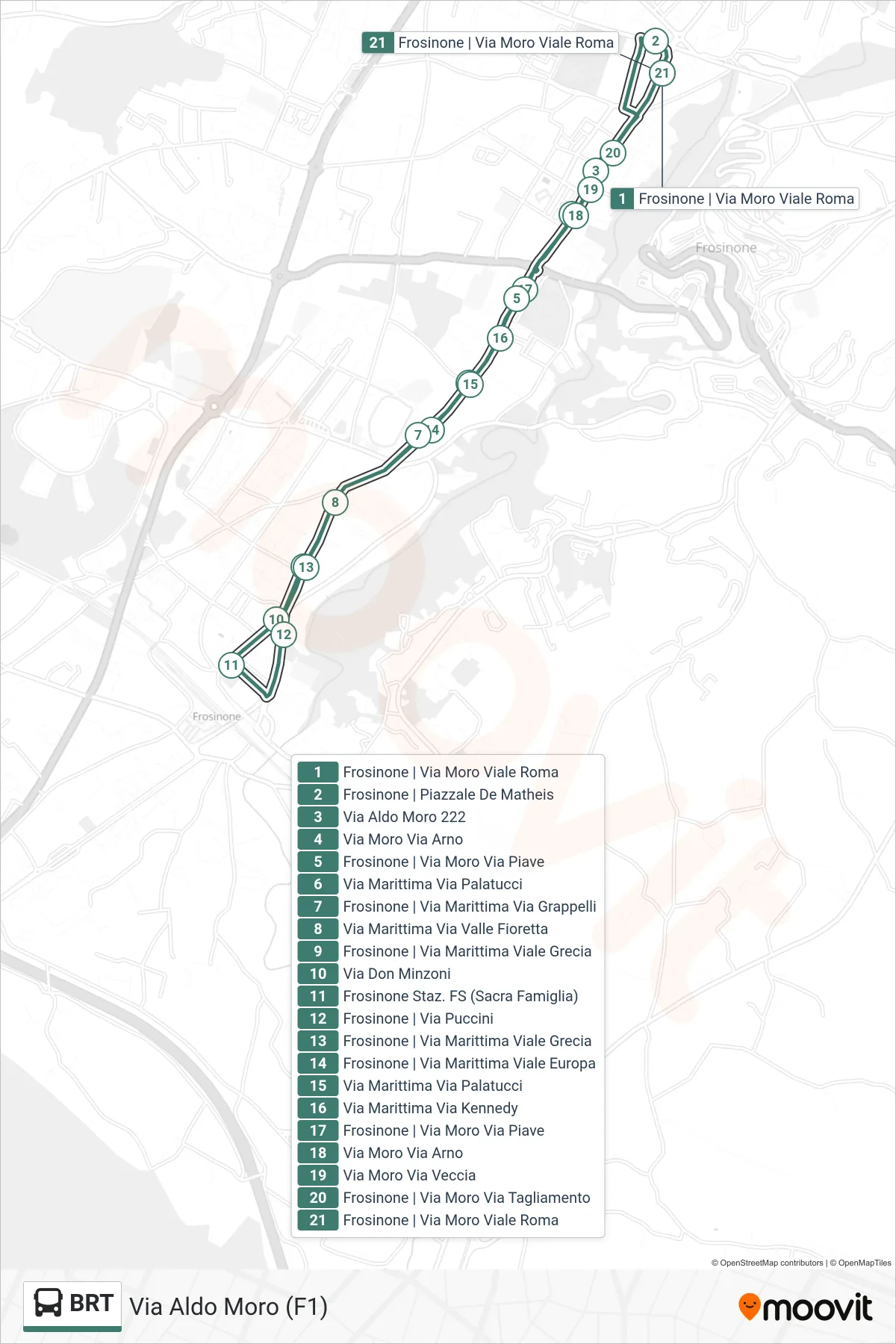 Linea BRT bus (Via Aldo Moro (F1)) - Percorsi e fermate sulla mappa