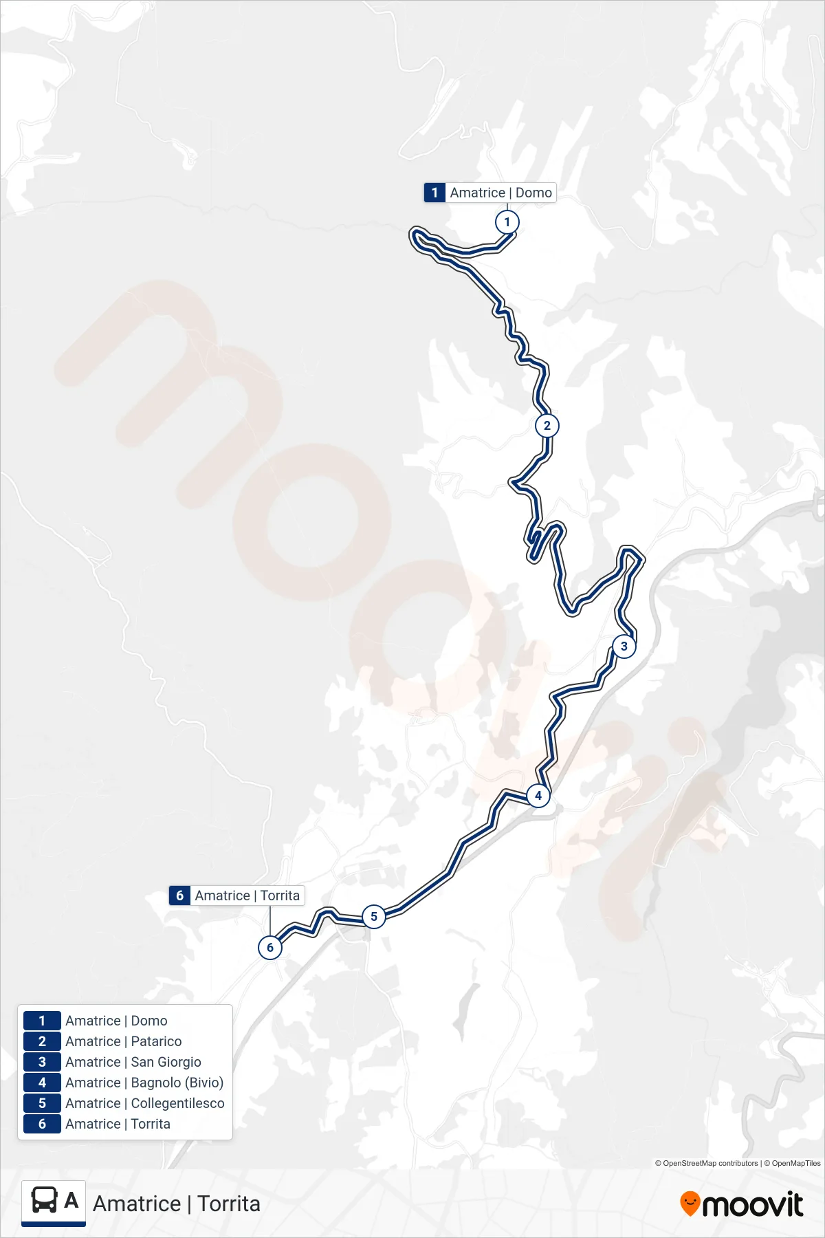 Linea A bus (Amatrice | Torrita) - Percorsi e fermate sulla mappa