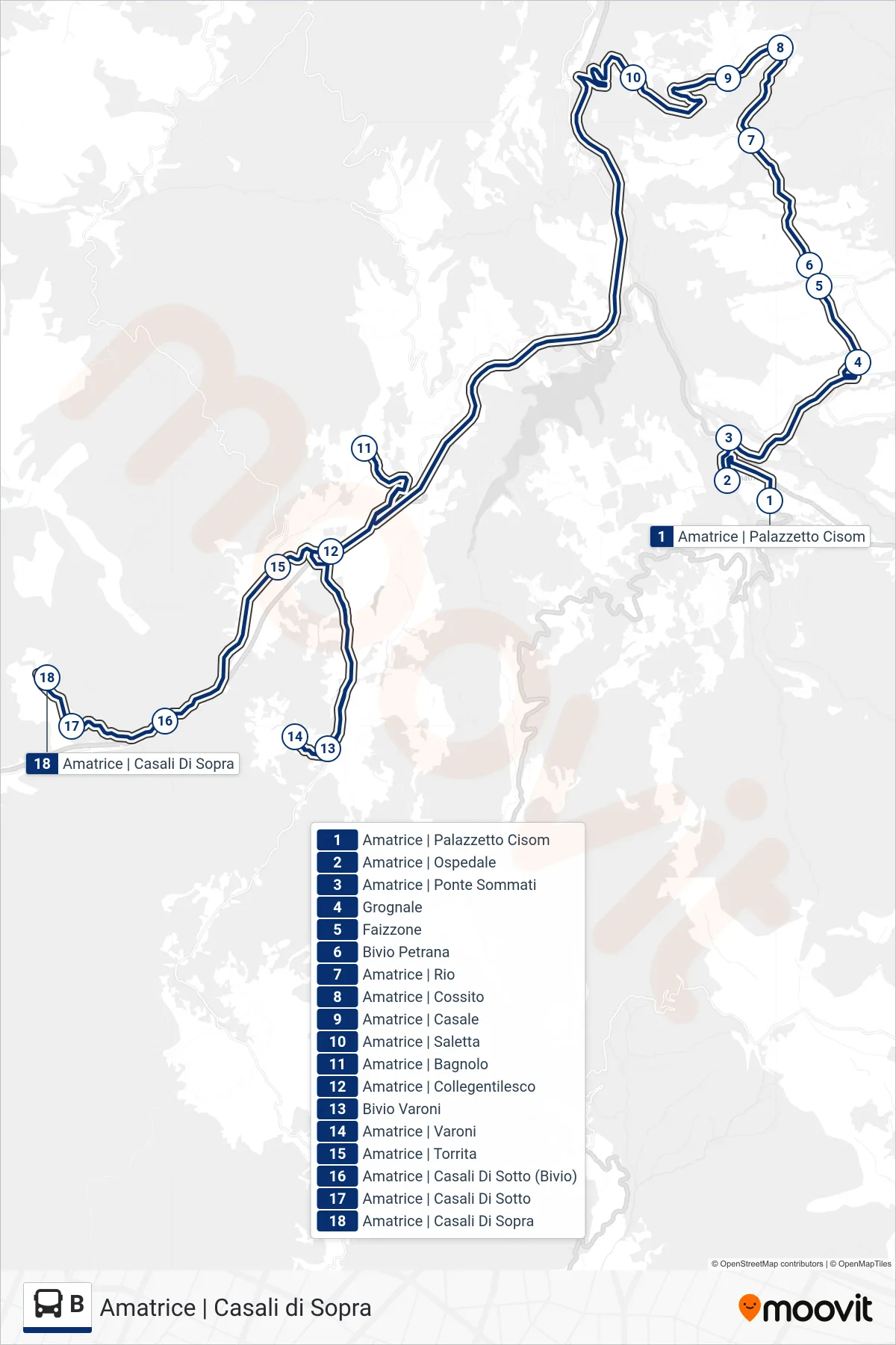 Linea B bus (Amatrice | Casali di Sopra) - Percorsi e fermate sulla mappa