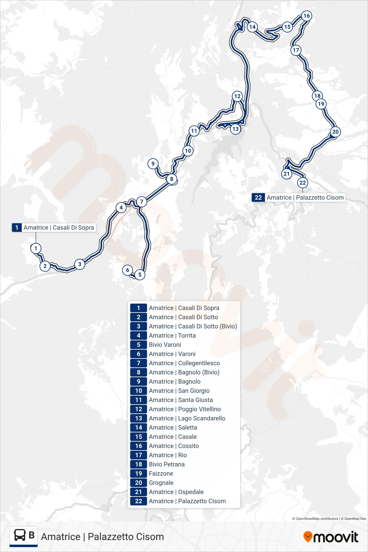 Linea B bus (Amatrice | Palazzetto Cisom) - Percorsi e fermate sulla mappa