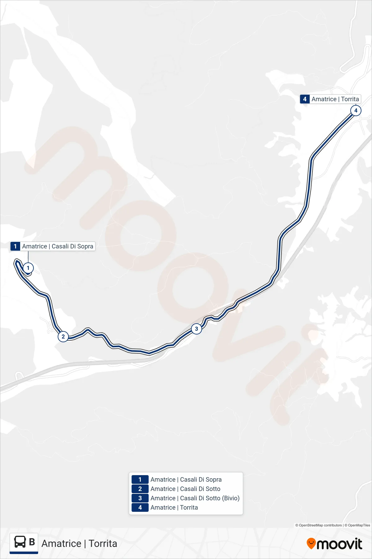 Linea B  bus (Amatrice | Torrita) - Percorsi e fermate sulla mappa