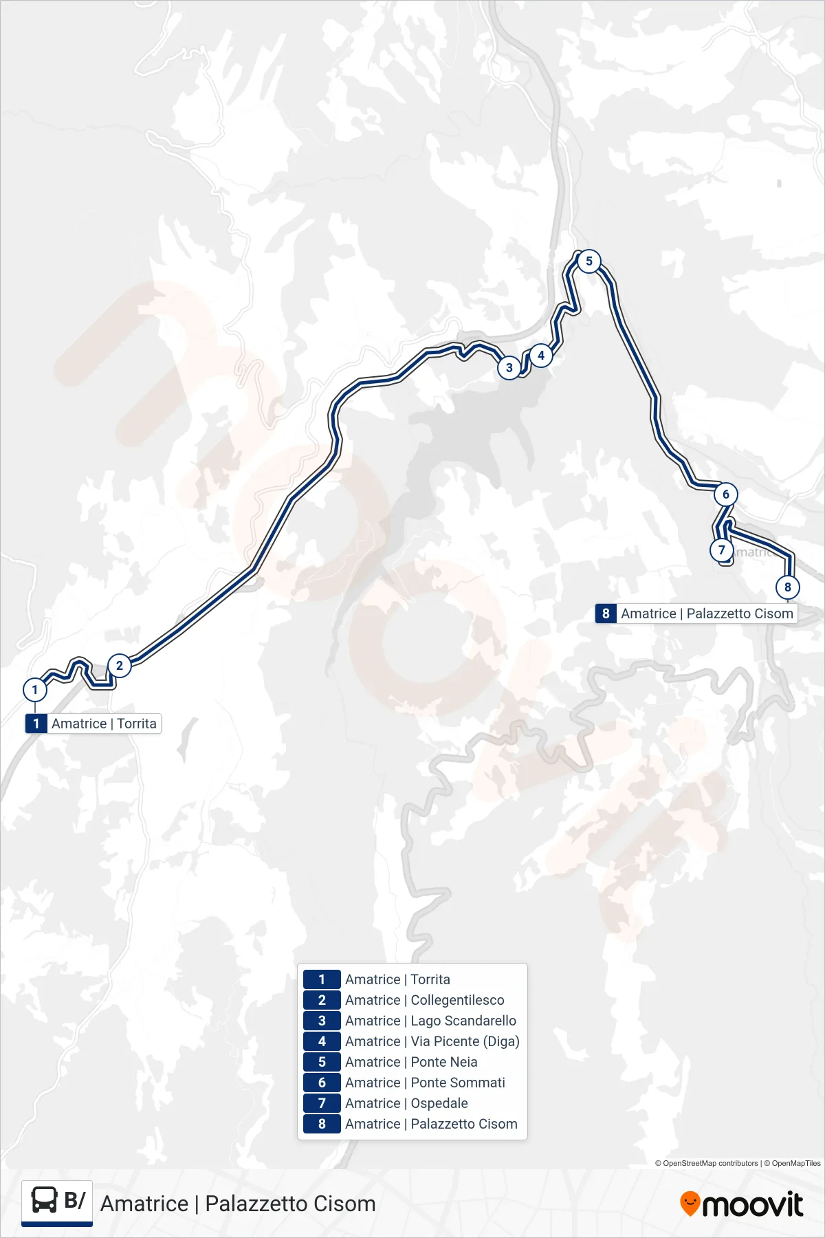 Linea B/ bus (Amatrice | Palazzetto Cisom) - Percorsi e fermate sulla mappa