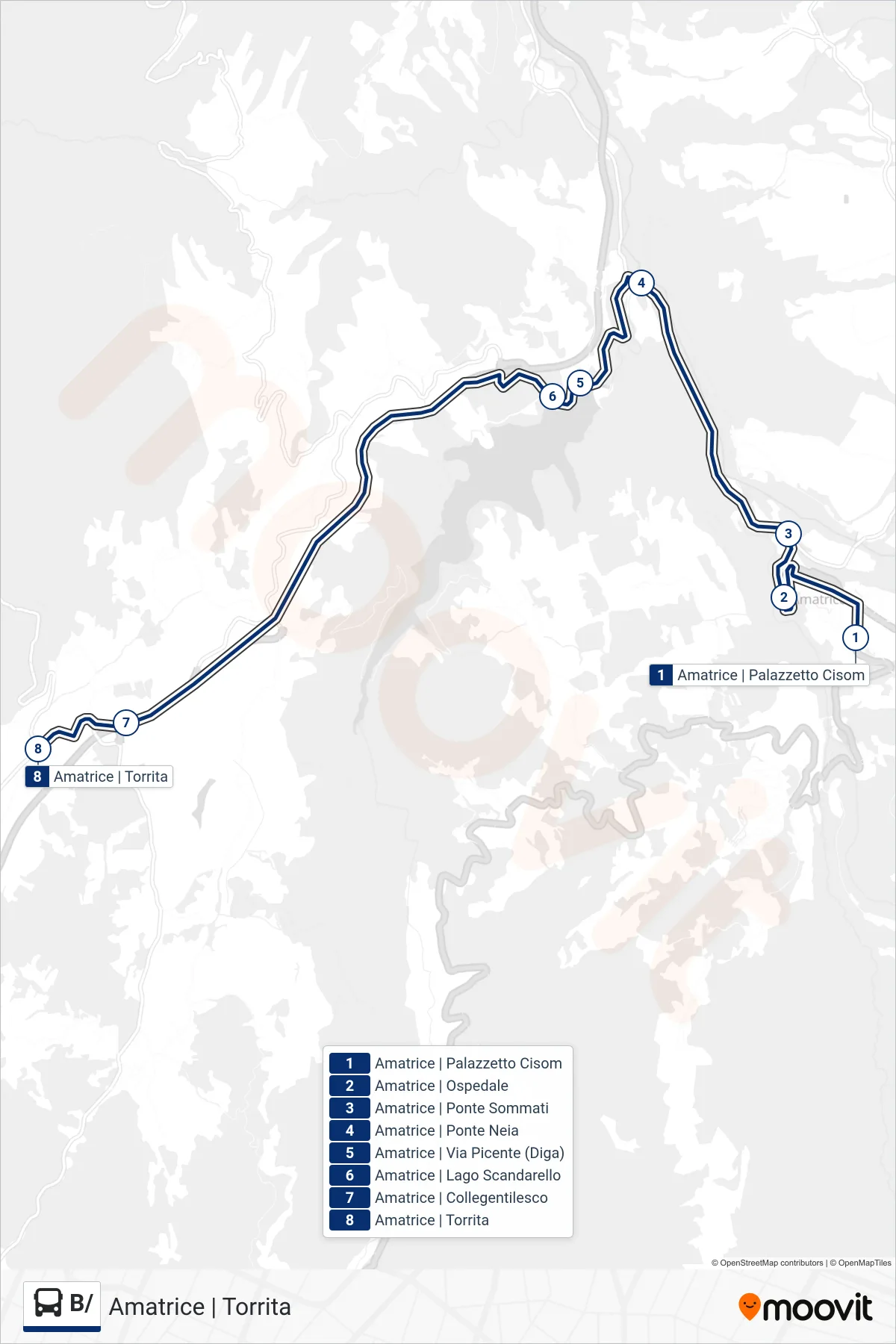 Linea B/ bus (Amatrice | Torrita) - Percorsi e fermate sulla mappa