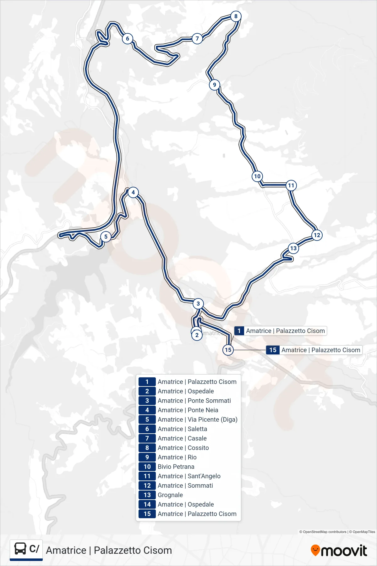Linea C/ bus (Amatrice | Palazzetto Cisom) - Percorsi e fermate sulla mappa