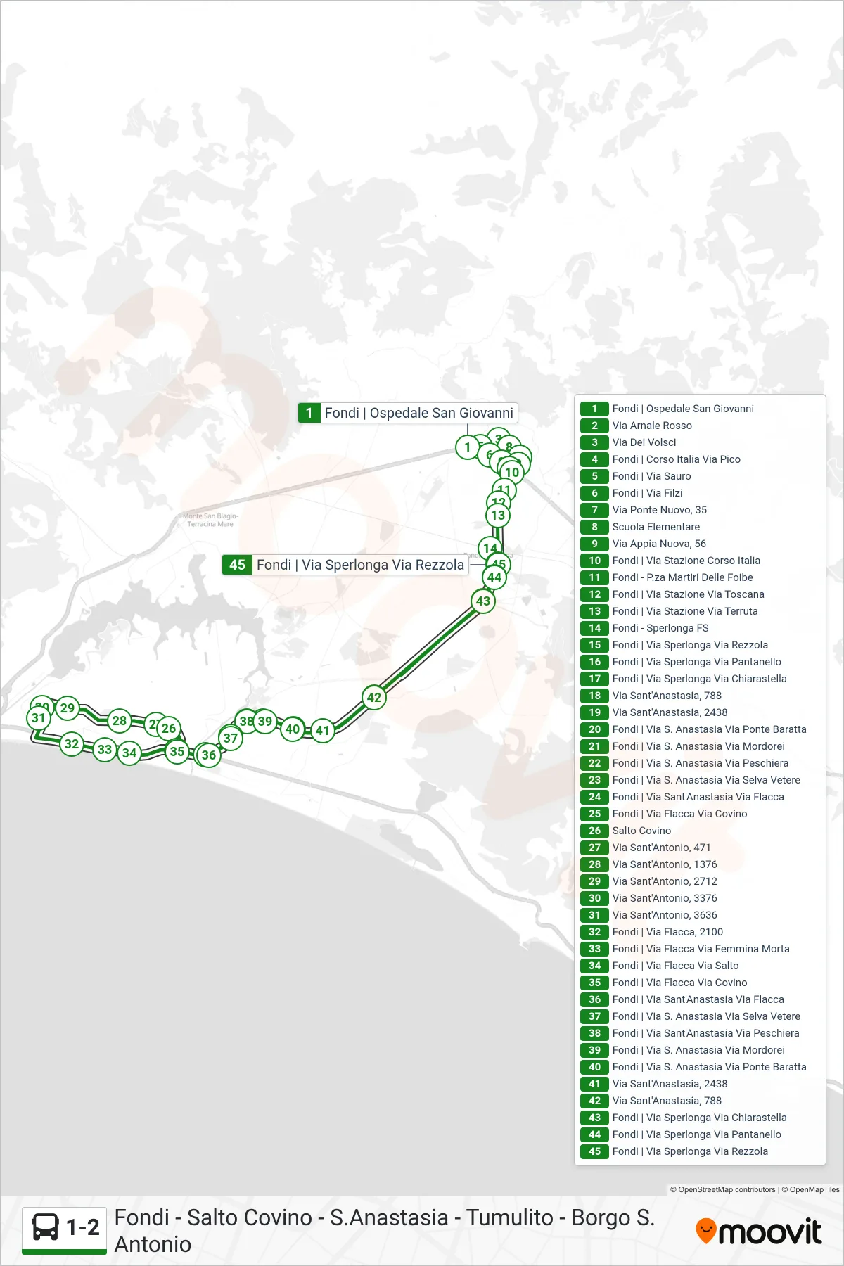 Linea 1-2 bus (B.go S. Antonio - Torre S. Anastasia - Fondi FS) - Percorsi e fermate sulla mappa