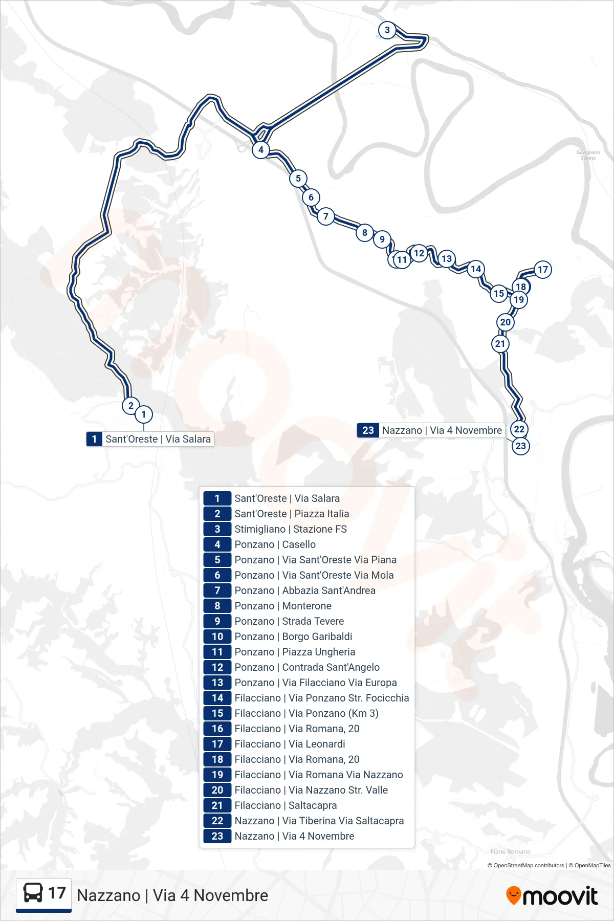 Linea 17 bus (Nazzano | Via 4 Novembre) - Percorsi e fermate sulla mappa