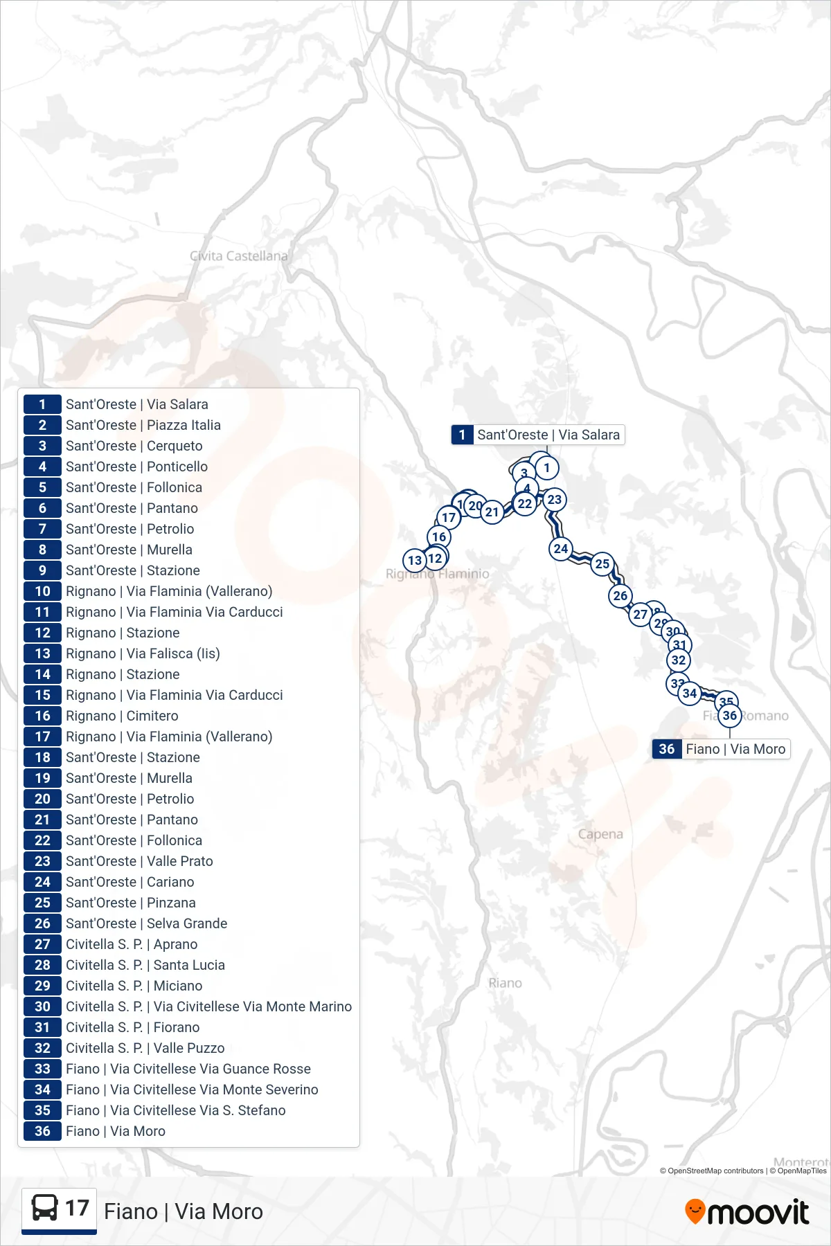 Linea 17 bus (Fiano | Via Moro) - Percorsi e fermate sulla mappa