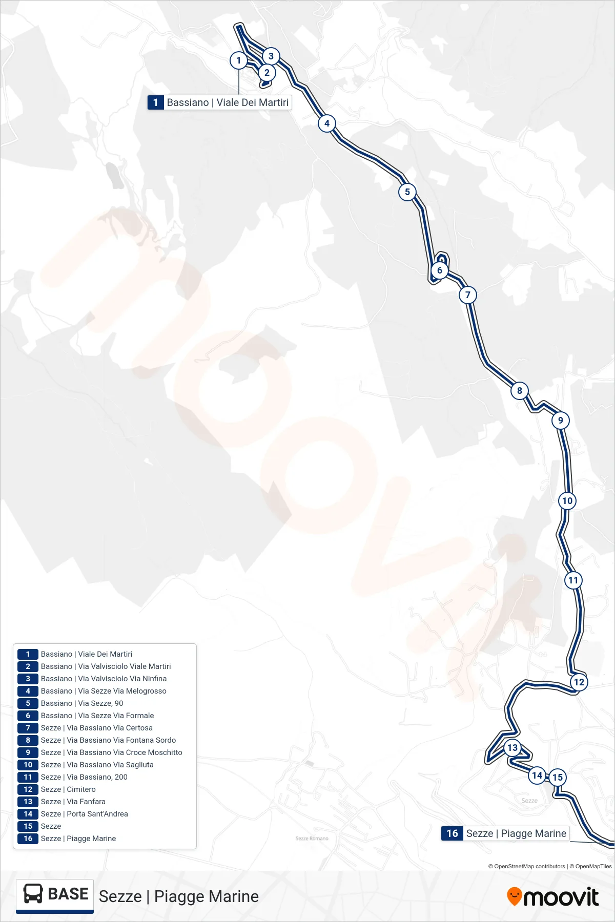 Linea BASE bus (Sezze | Piagge Marine) - Percorsi e fermate sulla mappa