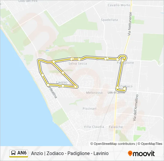 Percorso linea bus AN6