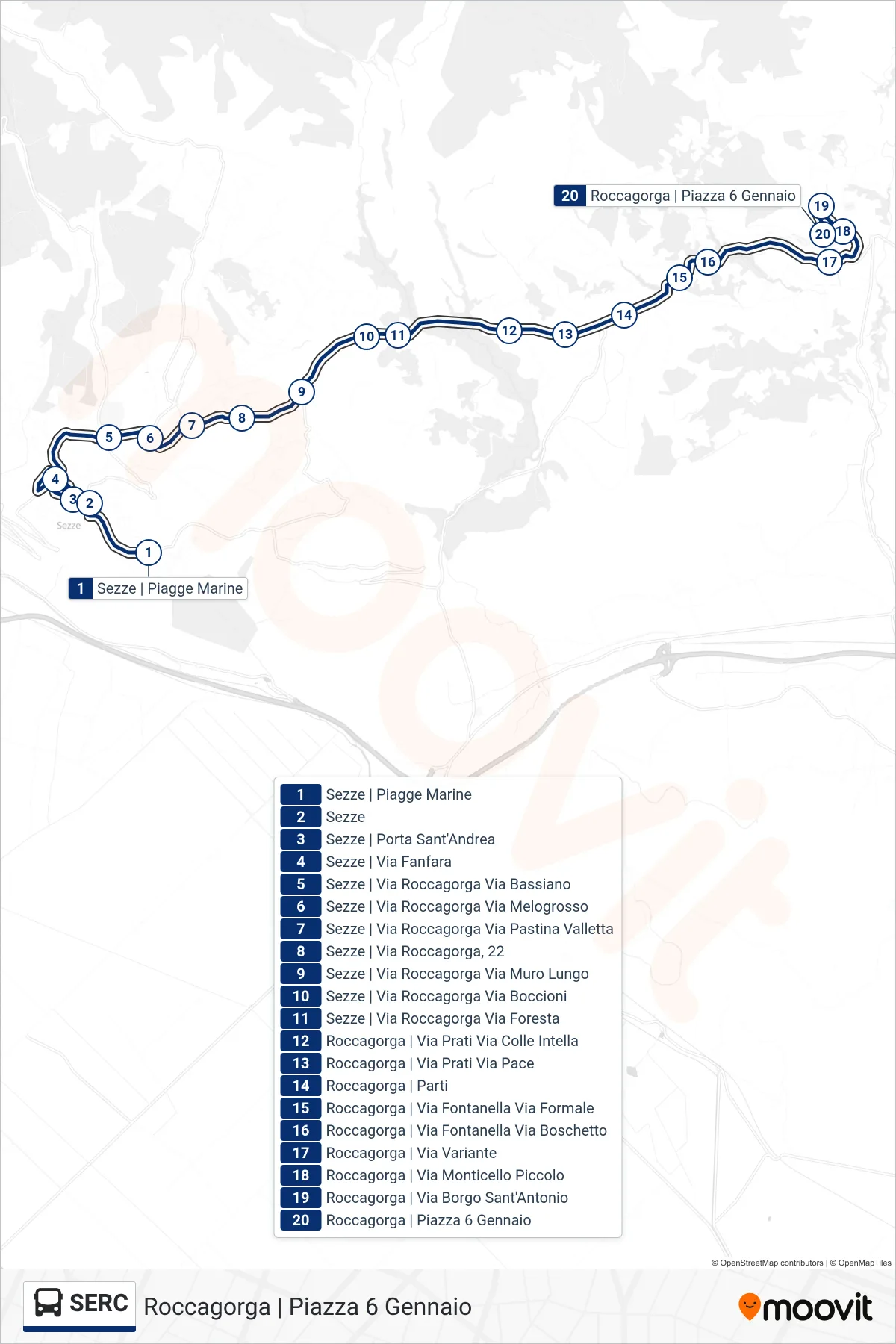 Linea SERC bus (Roccagorga | Piazza 6 Gennaio) - Percorsi e fermate sulla mappa