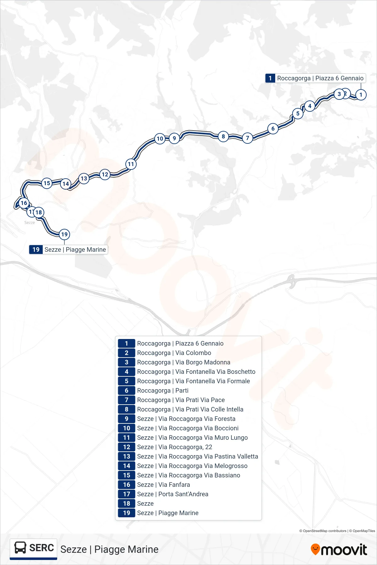 Linea SERC bus (Sezze | Piagge Marine) - Percorsi e fermate sulla mappa