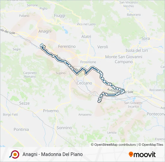Percorso linea bus COTRAL