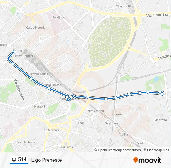 Percorso linea tram 514
