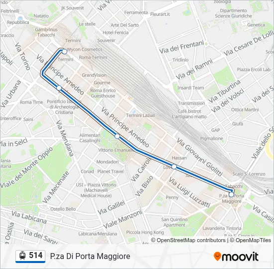 Percorso linea tram 514