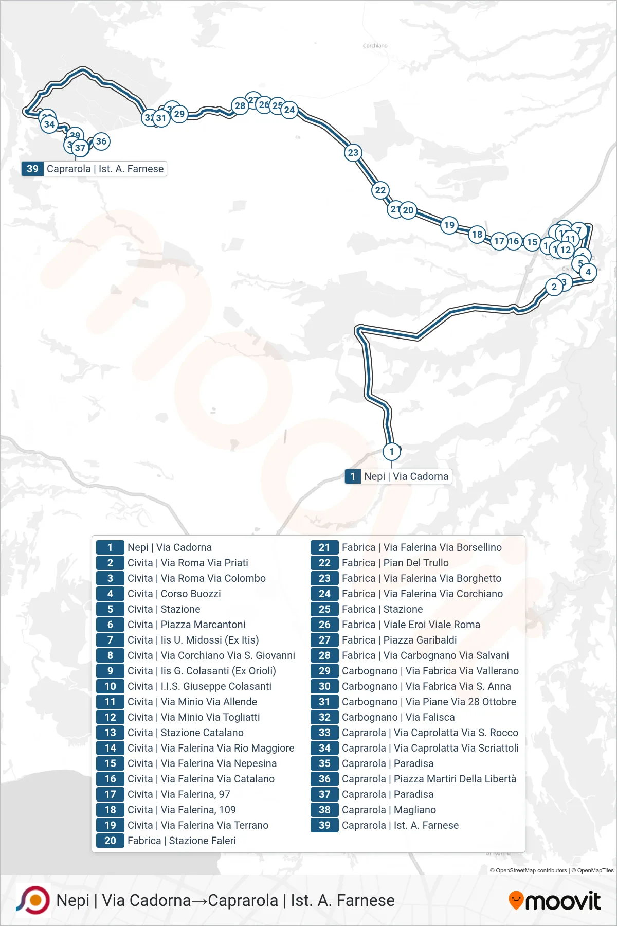 Linea COTRAL bus (Nepi | Via Cadorna→Caprarola | Ist. A. Farnese) - Percorsi e fermate sulla mappa