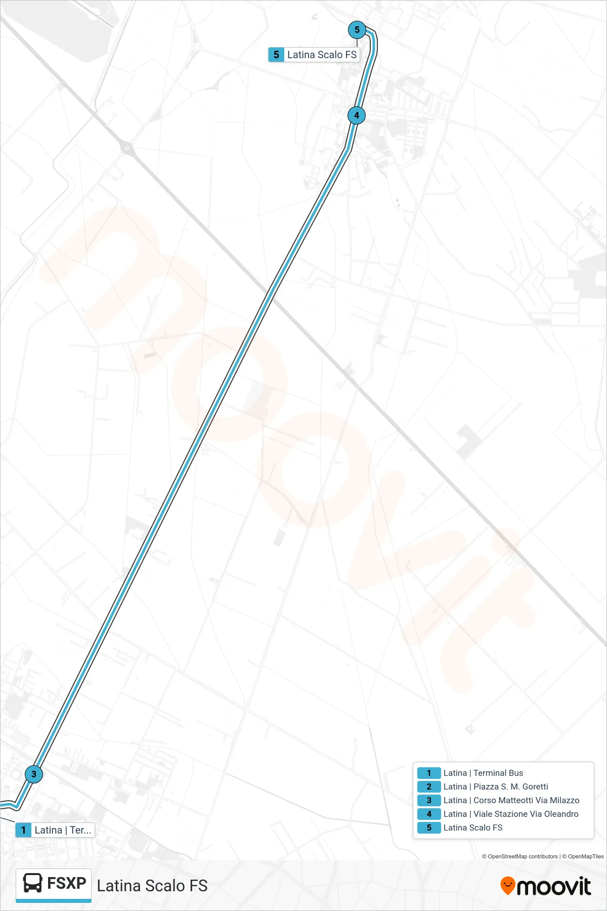 Linea FSXP bus (Latina Scalo FS) - Percorsi e fermate sulla mappa