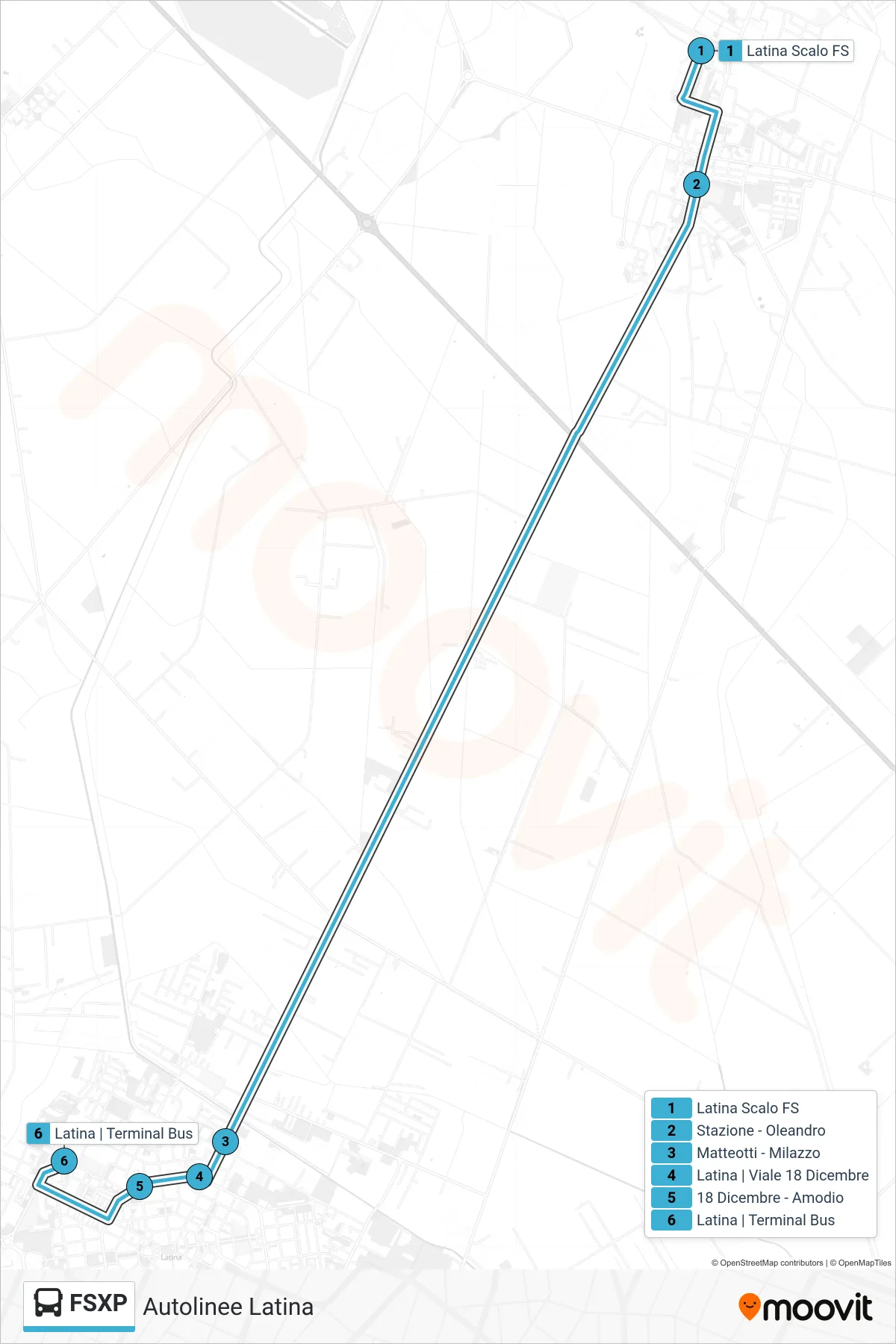 Linea FSXP bus (Autolinee Latina) - Percorsi e fermate sulla mappa