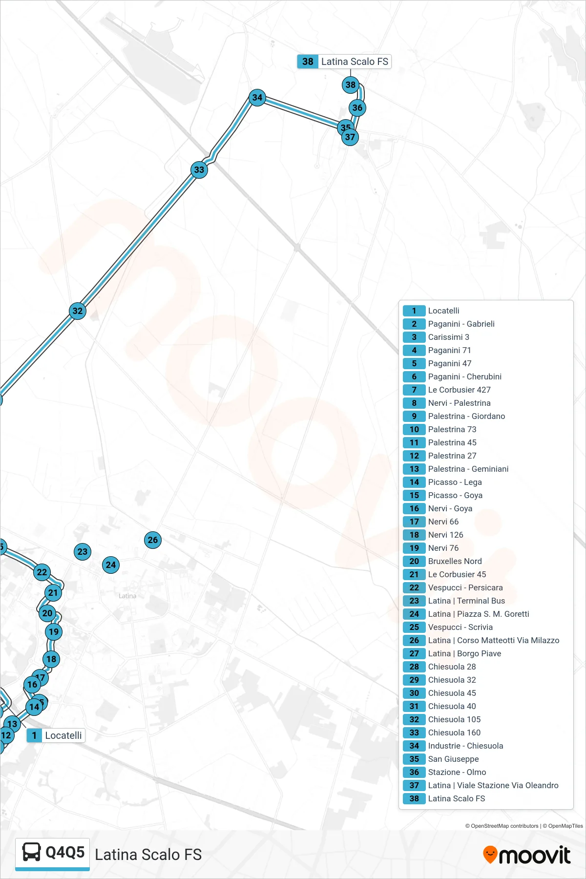 Linea Q4Q5  bus (Latina Scalo FS) - Percorsi e fermate sulla mappa