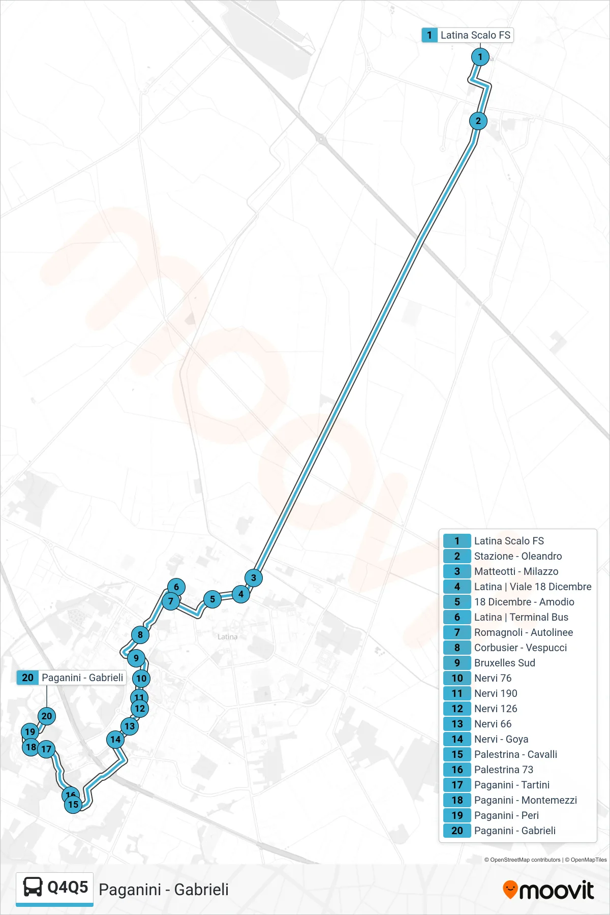 Linea Q4Q5 bus (Paganini - Gabrieli) - Percorsi e fermate sulla mappa