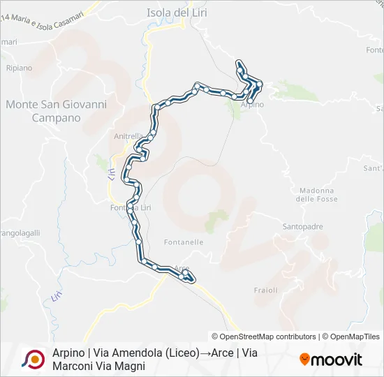 Percorso linea bus COTRAL