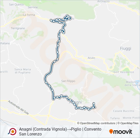 Percorso linea bus COTRAL