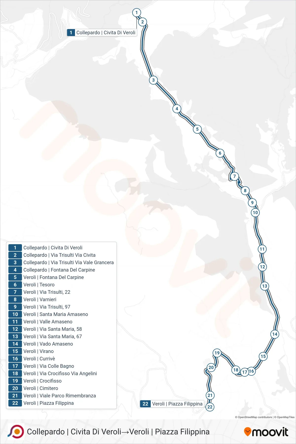 Linea COTRAL bus (Collepardo | Civita Di Veroli→Veroli | Piazza Filippina) - Percorsi e fermate sulla mappa