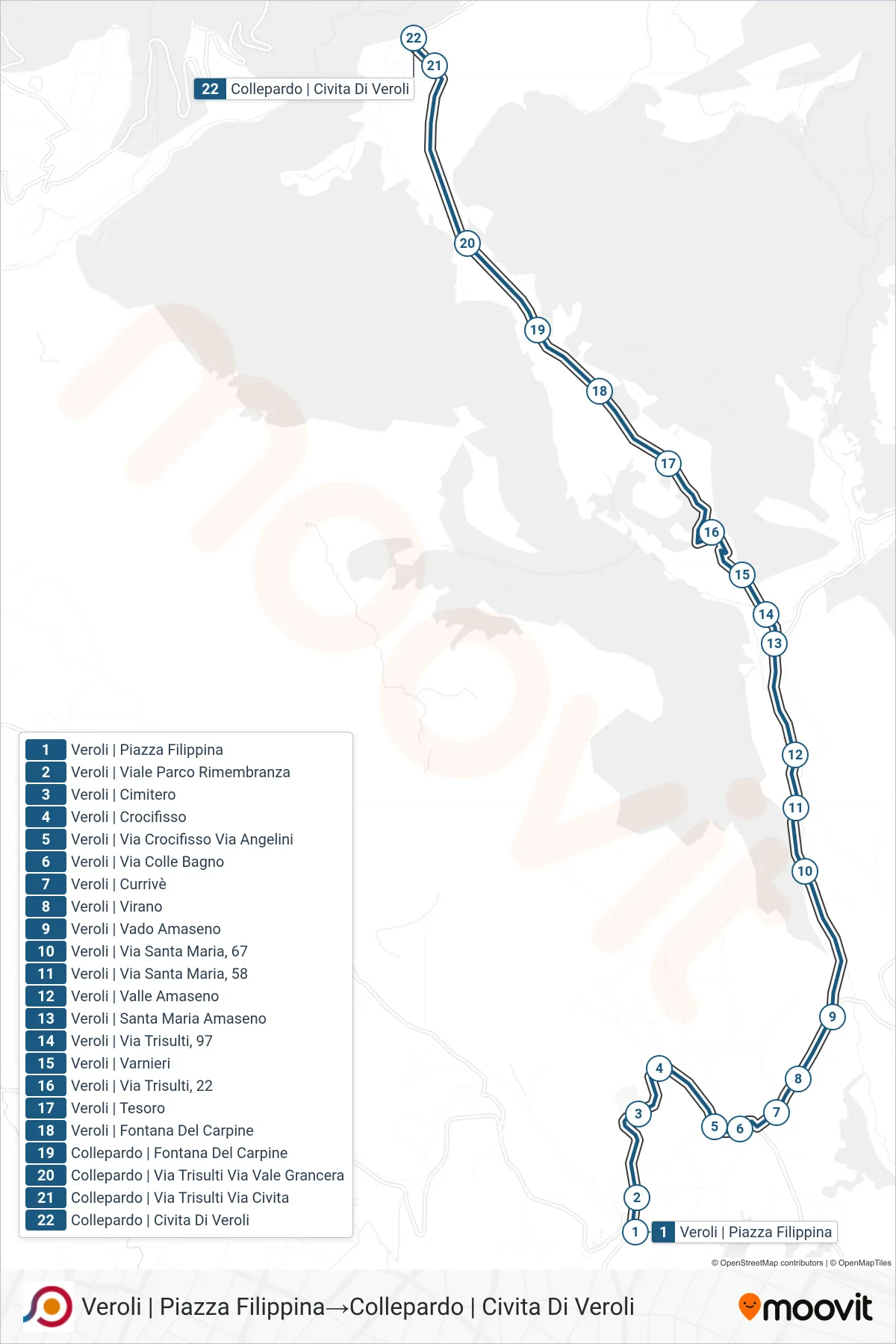 Linea COTRAL bus (Veroli | Piazza Filippina→Collepardo | Civita Di Veroli) - Percorsi e fermate sulla mappa