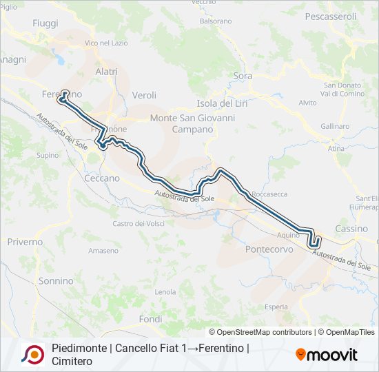 Percorso linea bus COTRAL