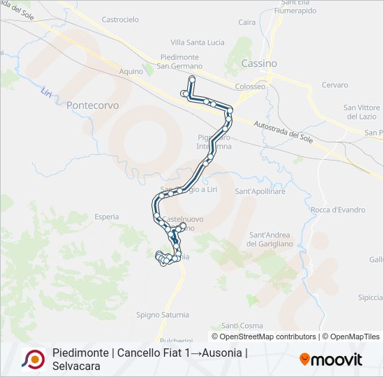 Percorso linea bus COTRAL