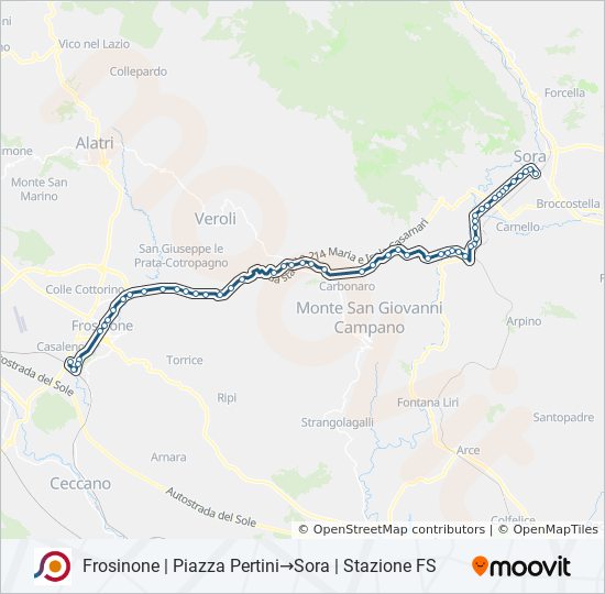 Percorso linea bus COTRAL