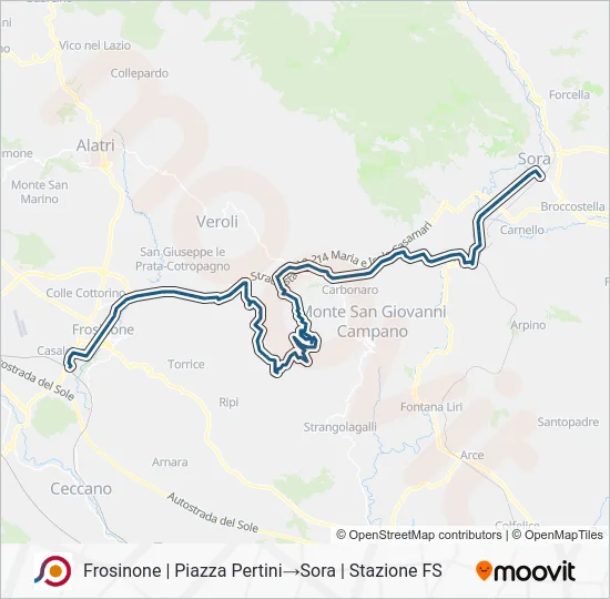 Percorso linea bus COTRAL