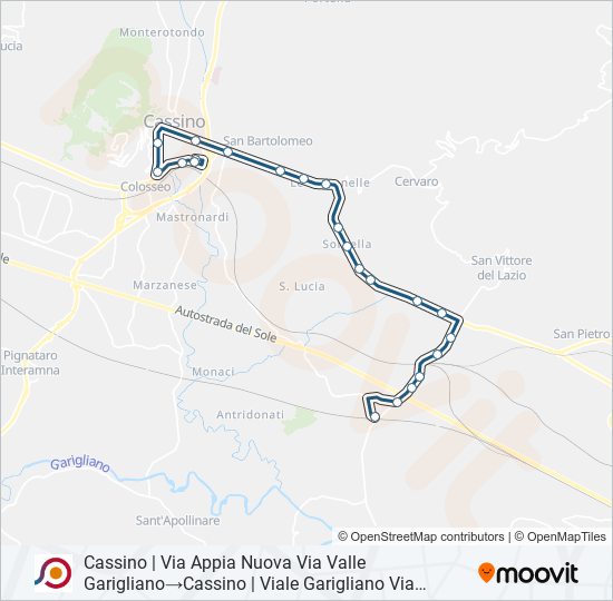 Percorso linea bus COTRAL