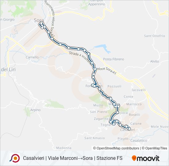 Percorso linea bus COTRAL