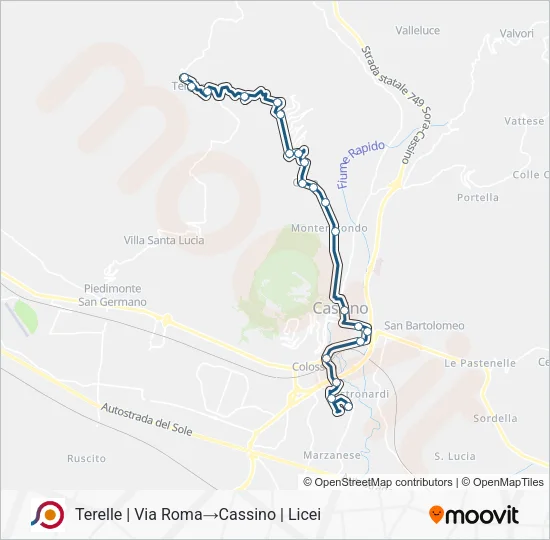 Percorso linea bus COTRAL