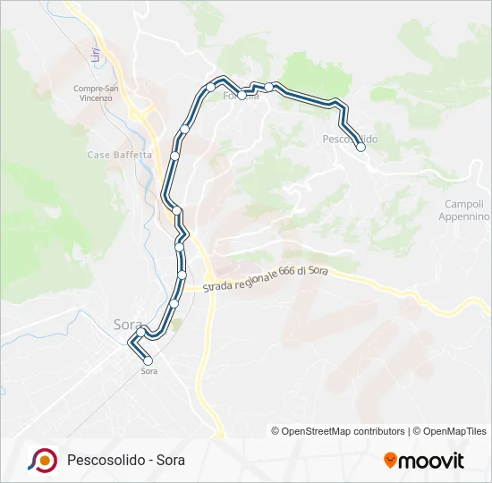 Percorso linea bus COTRAL