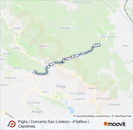 Percorso linea bus COTRAL