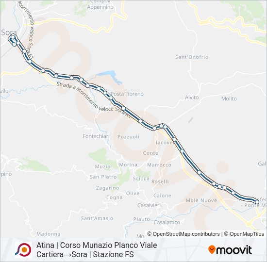 Percorso linea bus COTRAL