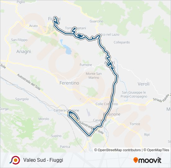 Percorso linea bus COTRAL