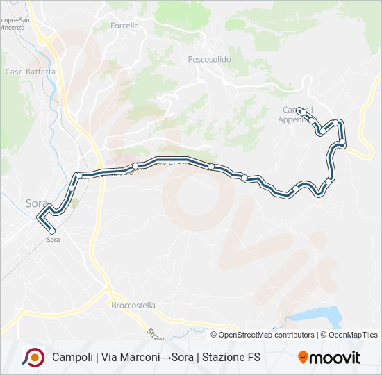 Percorso linea bus COTRAL