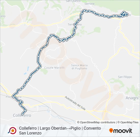 Percorso linea bus COTRAL