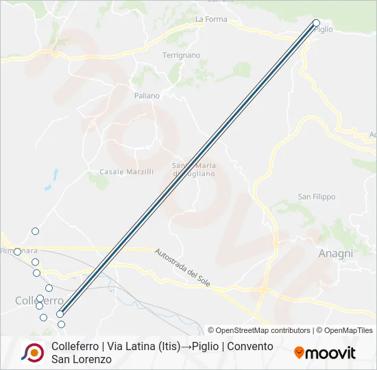 Percorso linea bus COTRAL