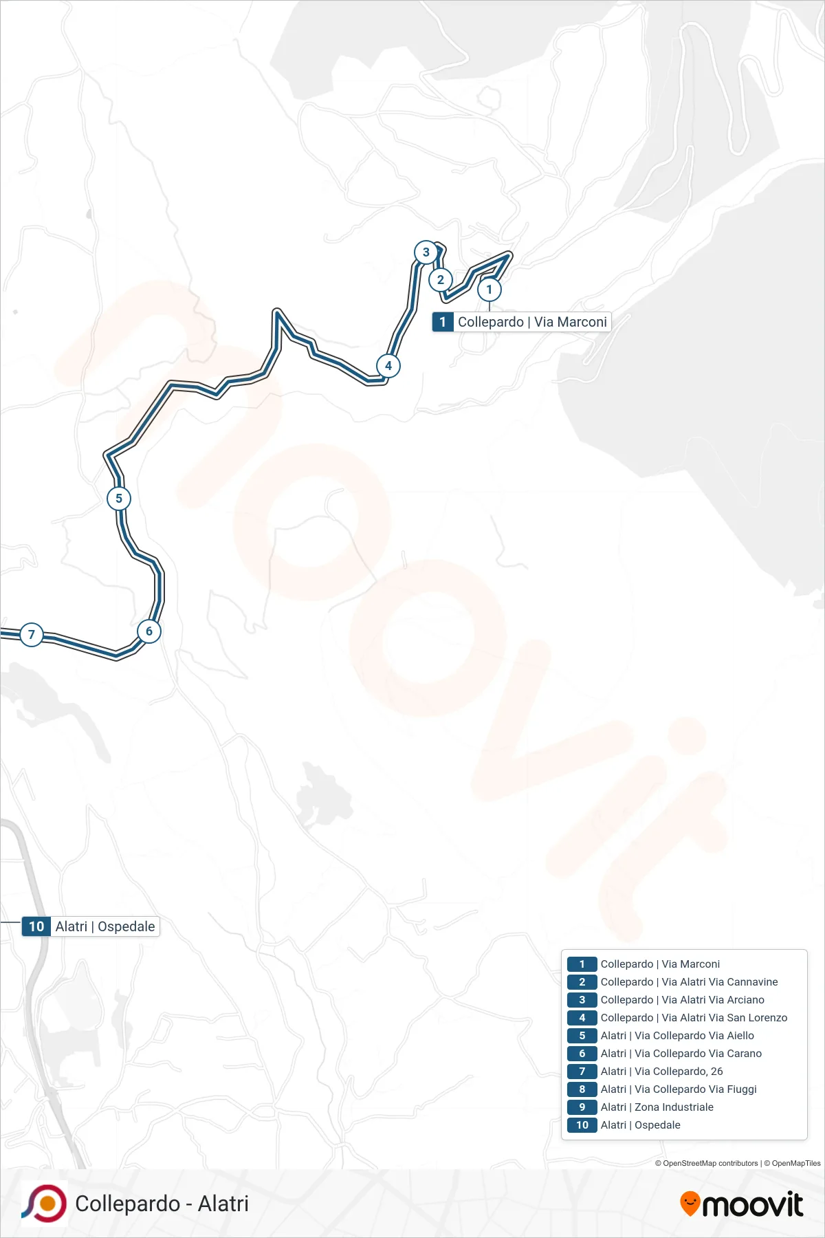 Linea COTRAL bus (Collepardo | Via Marconi→Alatri | Ospedale) - Percorsi e fermate sulla mappa