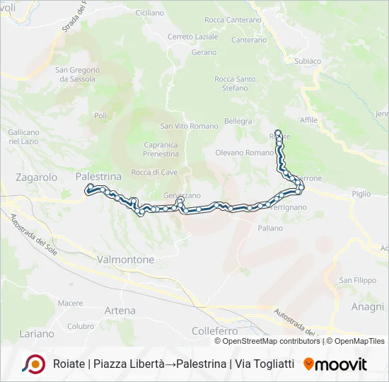 Percorso linea bus COTRAL