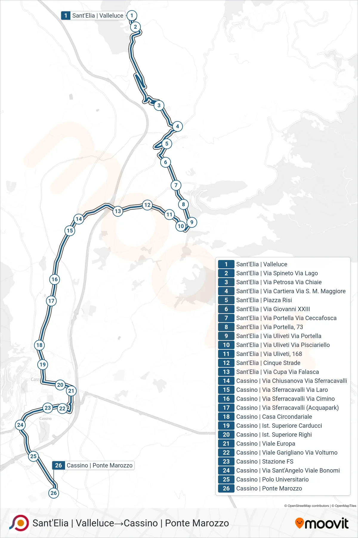 Linea COTRAL bus (Sant'Elia | Valleluce→Cassino | Ponte Marozzo) - Percorsi e fermate sulla mappa